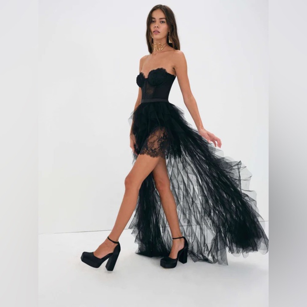 For Love and Lemon Black Bustier Gown